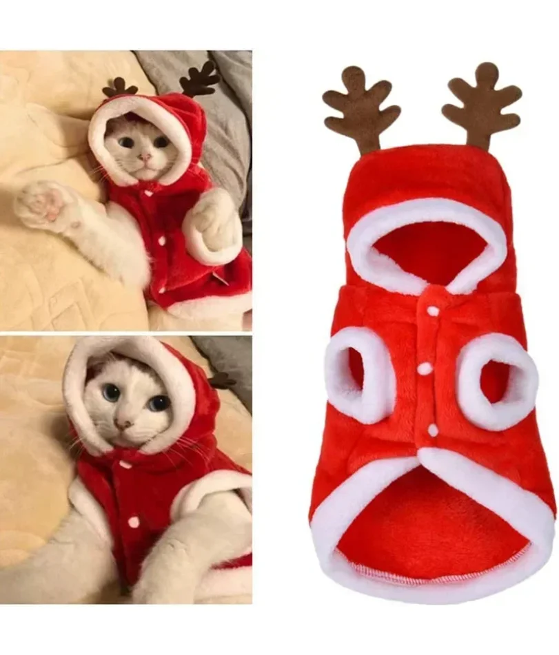 

Christmas Pet Santa Costume Warm Flannel Hooded Jacket Winter Clothing For Small Dogs Cats Chihuahua Yorkshire Terrier Apparel