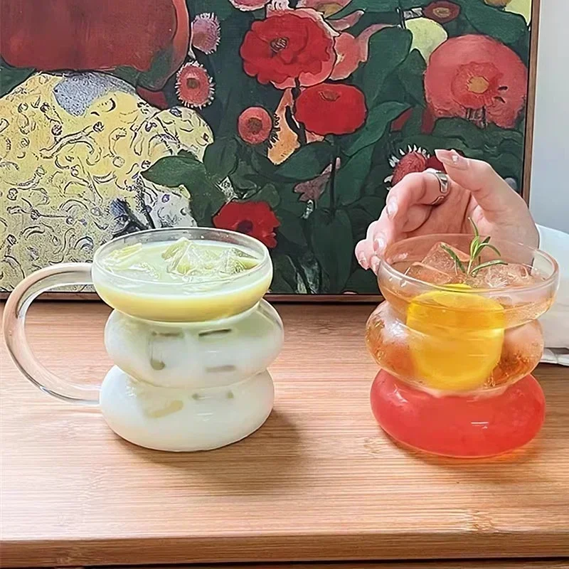 Ins Style Transparent Glass Cup Irregular Heat Resistant Coffee Mug Summer Drinks Milk Juice Water Cup Cocktail Beer Glass Cups