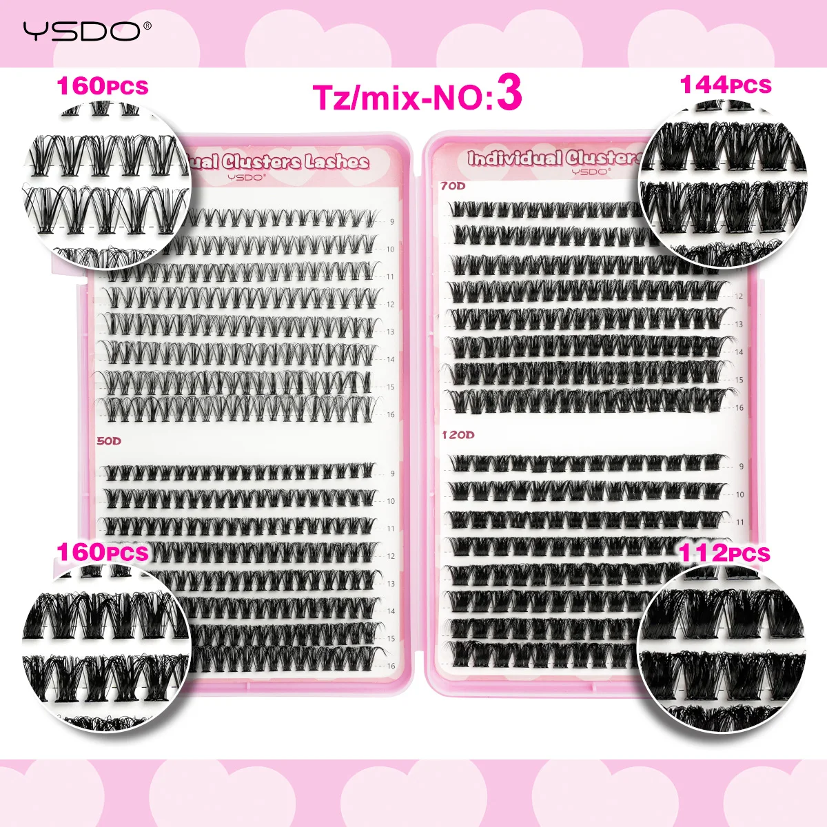 YSDO DIY Wimpernverlängerungsset 14/32P Einzelwimpern-Set Cluster D Curl 9-16mm Mix 30D-120D Wimperncluster mit Bindung und Dichtung – Detail 17