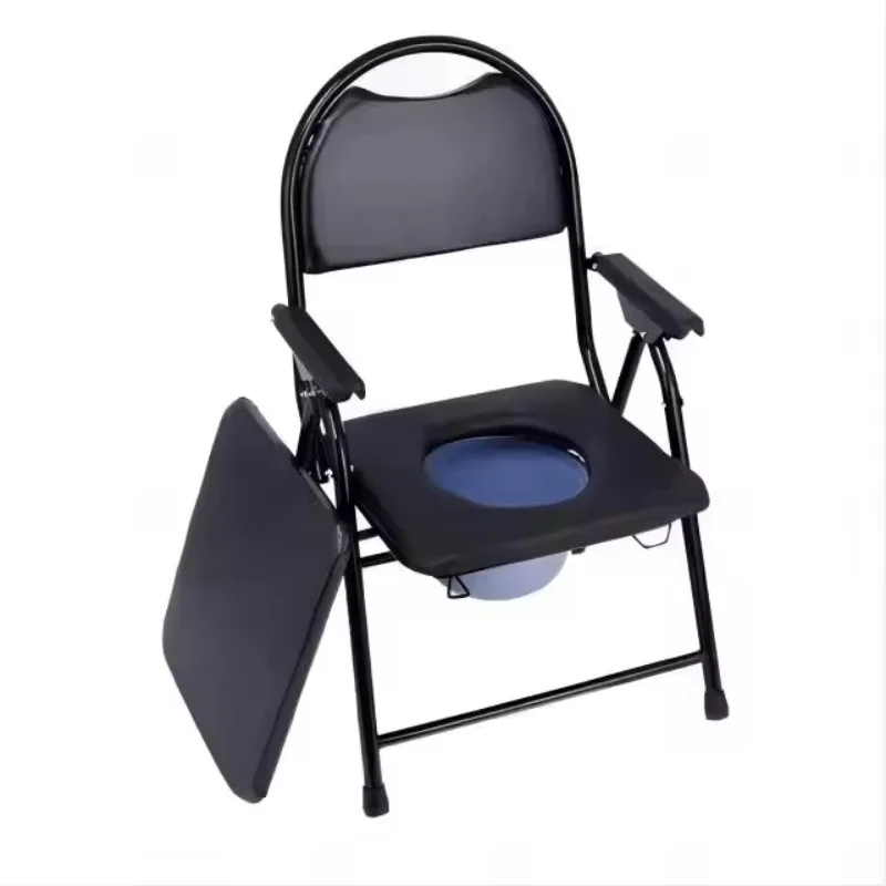 Portable Carbon Steel Commode Chair Bathroom Safety Equipment for Rehabilitation Therapy and Potty Replacement