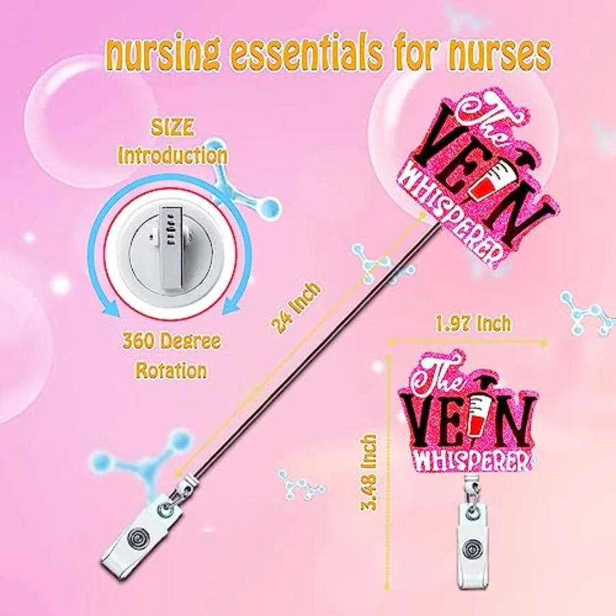 Holder Retractable Clips Phlebotomist Accessories, Nursing Badge Reels Retractable for Nurses, Badge RN LPN CNA LVN ID Card Bad