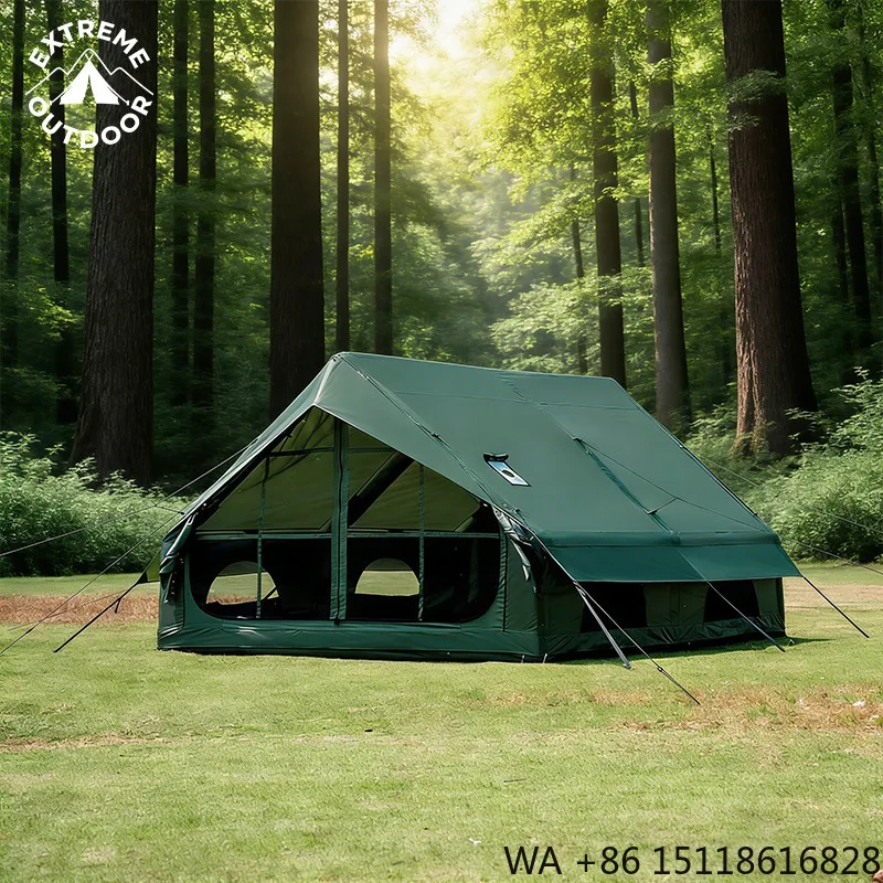 Inflatable Camping Tent Manual Pump Waterproof Outdoor 2-8 Persons Oxford 4-Season Luxury Army Green Double-layer Extreme