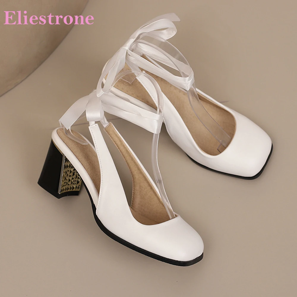 

2026 Summer Mature Women Sandals Square Toe High Block Heels Oversize Office Lady Shoes Big Plus Size 12 33 46 50 Lace up
