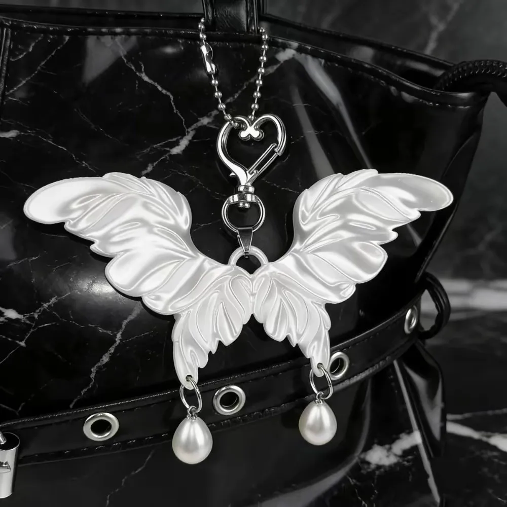 Resin Imitation Pearl Bag Charm Tassel Design Butterfly Shape Keychain Pendant Trendy Style Resin Imitation Pearl Keychain