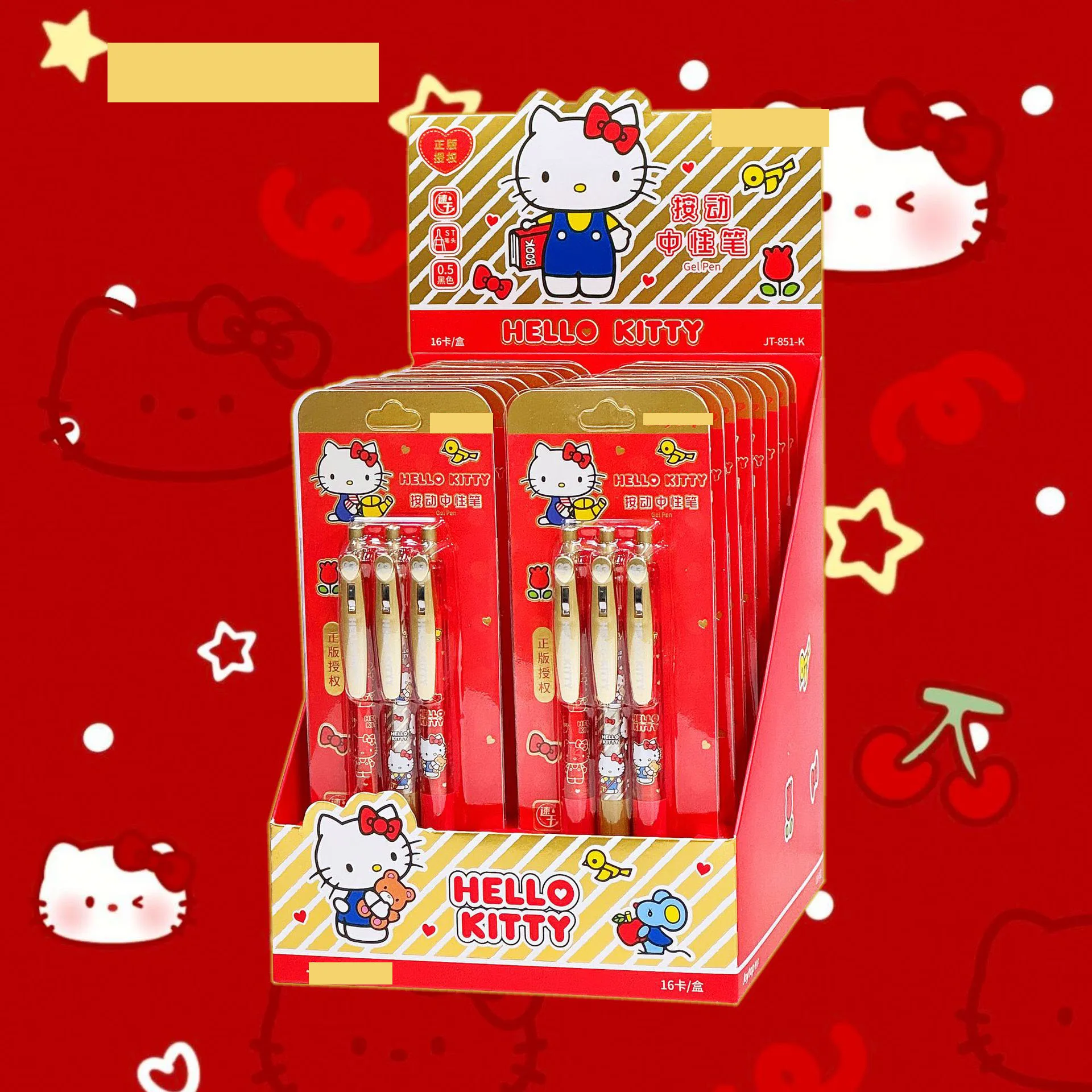 

New Hello Kitty Red Blue Neutral Pen 0.5mm Pen Tip Set Black Quick Drying Water Pen