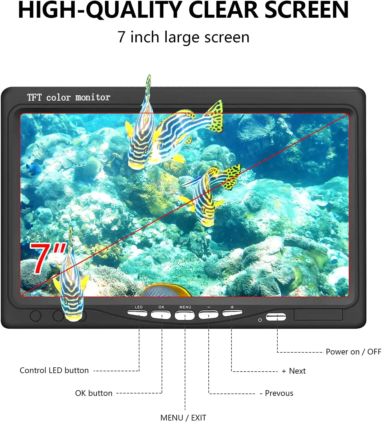 

SSD102 1200TVL Underwater fishing camera,4500mAh Portable Video Fish Finder 7 inch HD Monitor 12pcs IR &12pcs LED White Lights