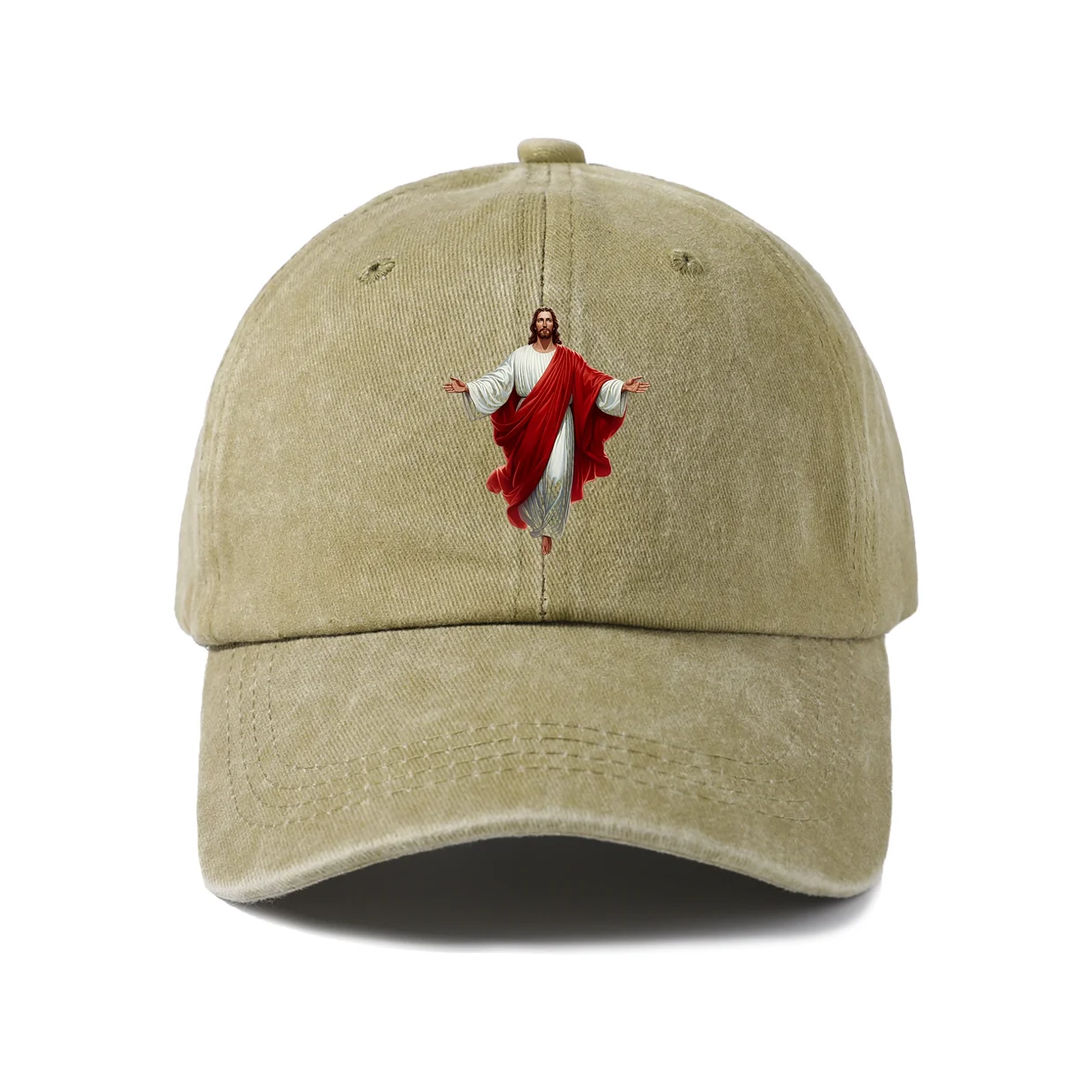 Jesus Figure Illustration Vintage Washed Baseball Cap, Adjustable Unisex Dad Hat, Everyday Gift