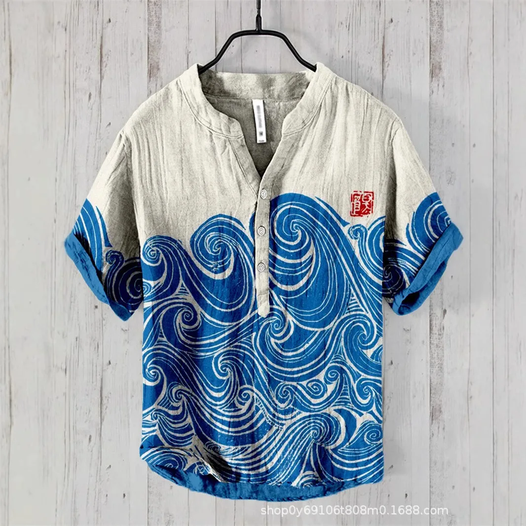 3D Printed Short Sleeved Shirt European Men's Shirt Short Sleeved Shirt