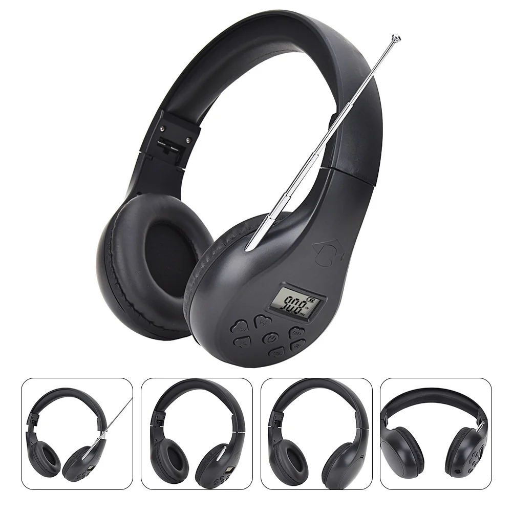 Wireless Headphones Digital Display Headset Radio Receiver Over-the-ear Dog Walking Portable FM Plastic High Sensitivity