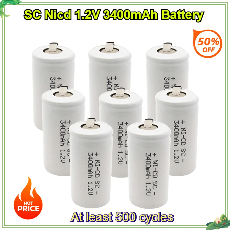 

1.2V 3400mah High Quality SC NI-CD Rechargeable Battery 22420 Sub C Cell with Welding Tabs for Electric Drill Screwdriver