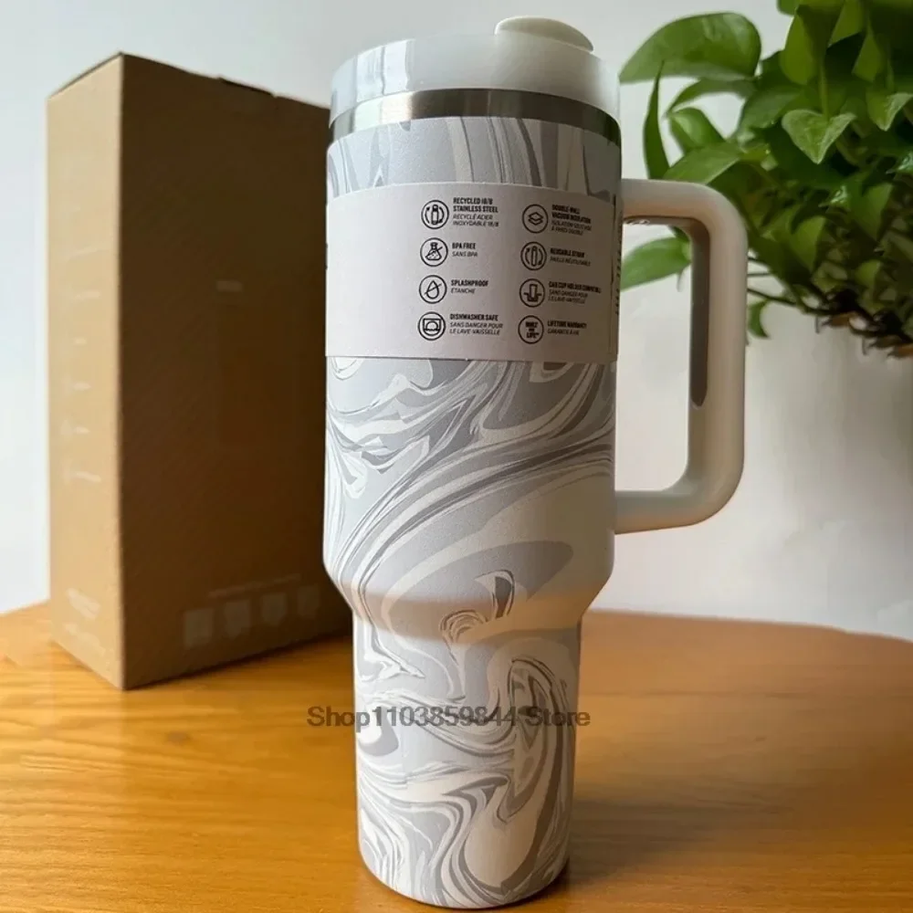 Taza Termo con tapa y mango de vaso, bota de silicona de acero inoxidable con aislamiento al vacío, viaje helado para taza de café StanIeys