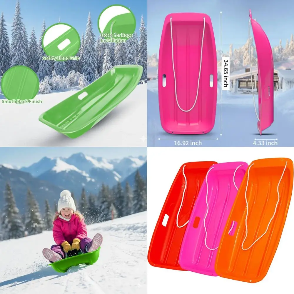 

All-Season 2-Person Heavy Duty Sled with Pull Rope - Reinforced Plastic for Adults and Teens - High Capacity Snow and Beach Sled