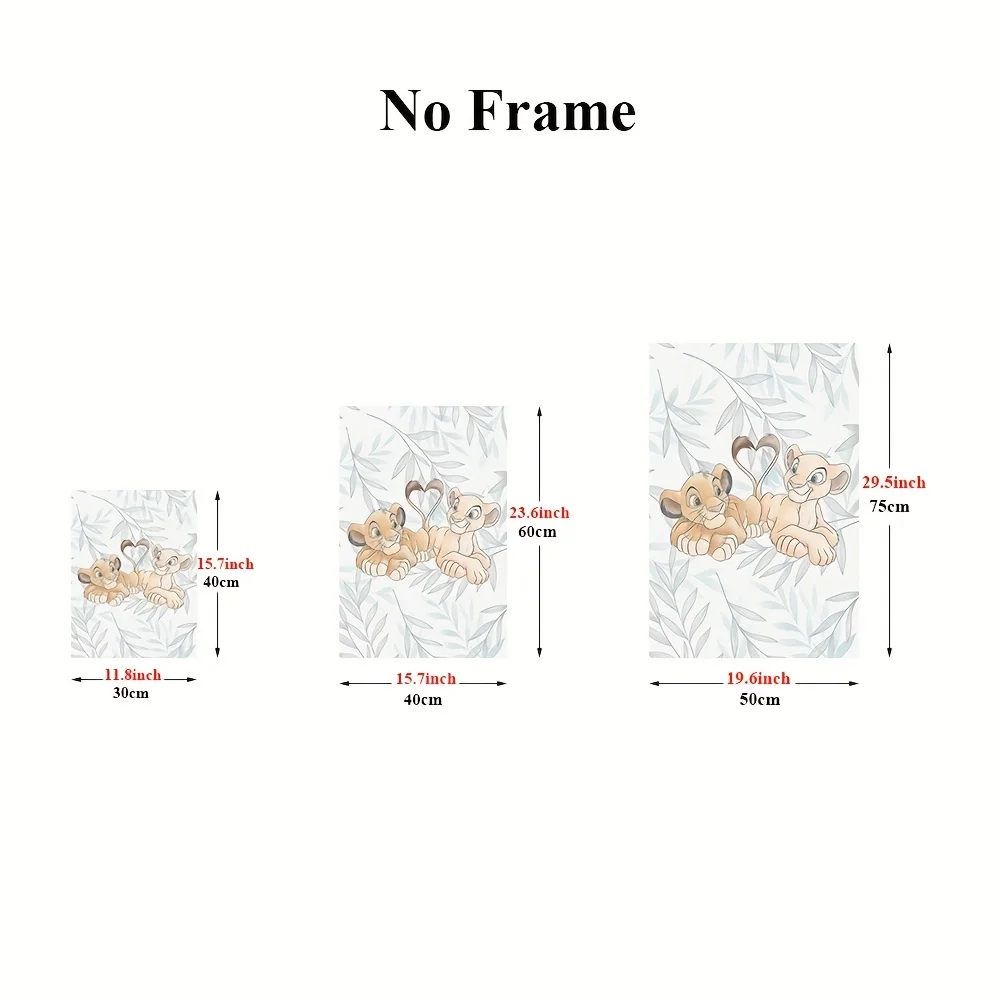 3 قطع من ملصقات فنية جدارية من Disney The Lion King - ملصقات قماشية غير مؤطرة مع Simba & Nala Love، اقتباسات Hakuna Matata، سيارة ألوان مائية