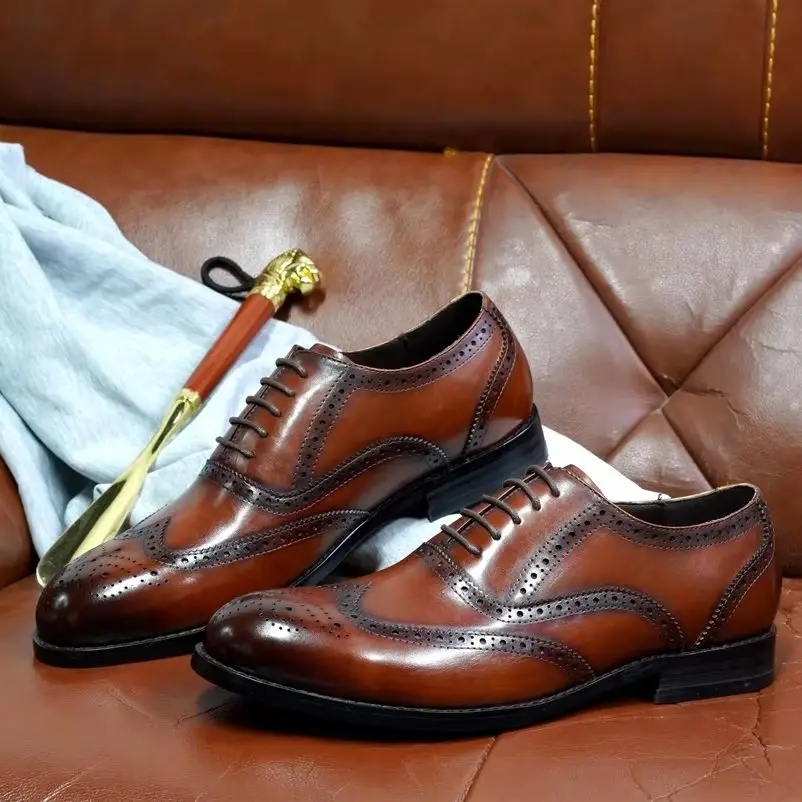 

Top Grade Formal Shoe Brogues Shoes for Men Lace Up Handmade Shoes Luxury Men Wedding Dress Shipping Free Shoes