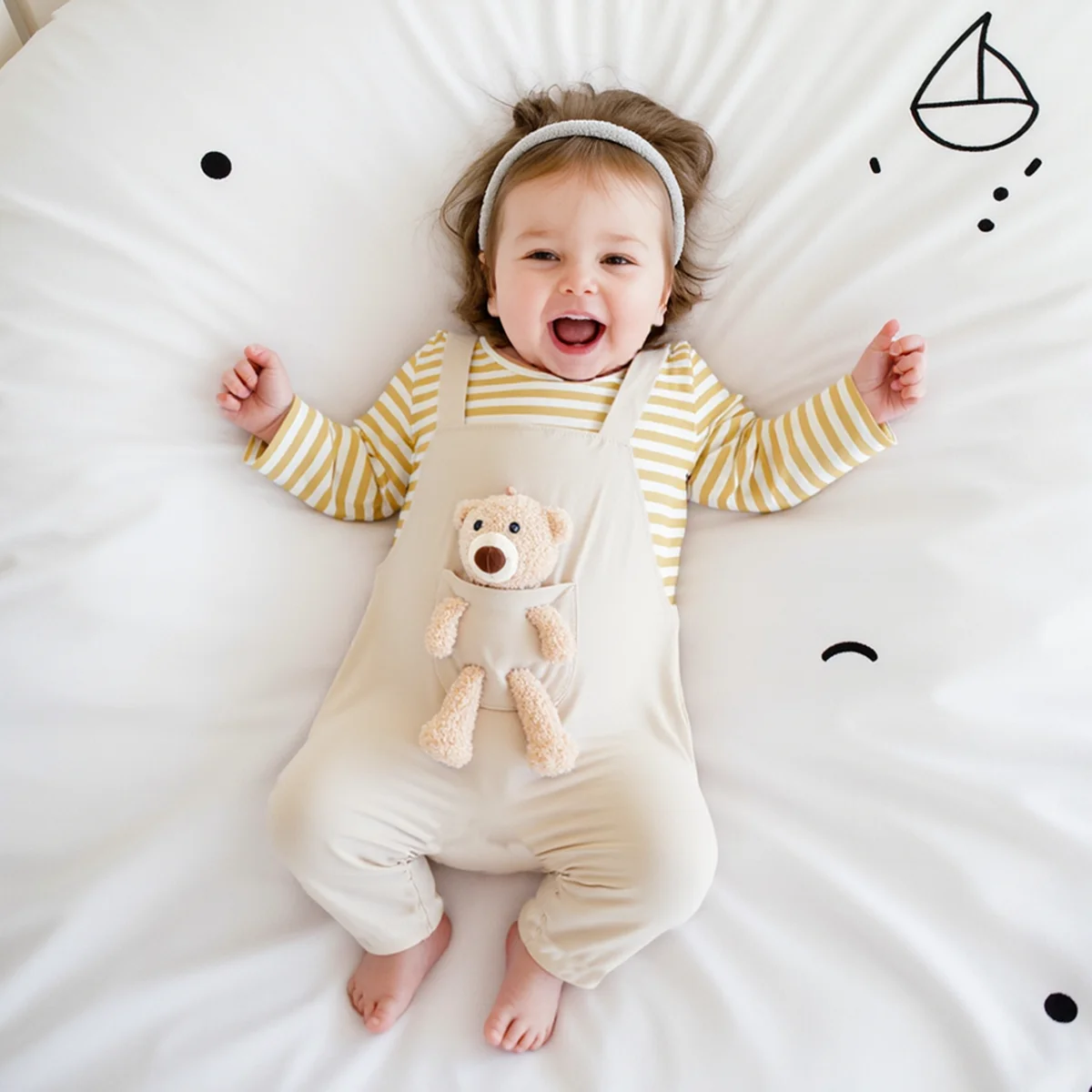Gestreifte Langarm-Strampler für Babys, Jungen und Mädchen, süßer Bär, Kleinkinder, Unisex-Kleidung, Baumwolle