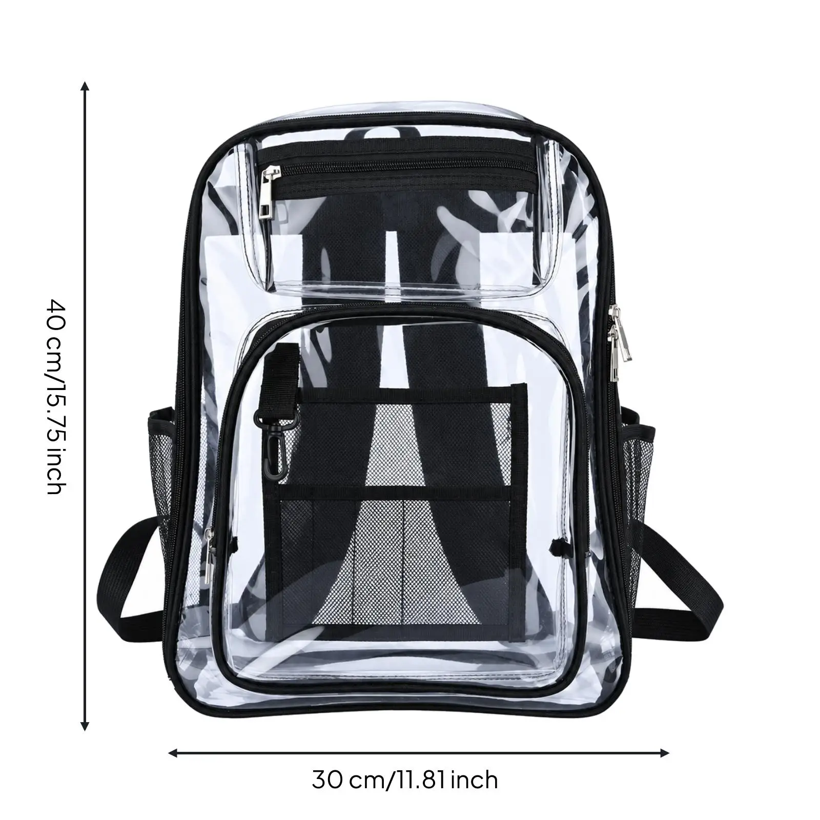 PVC Transparent Rucksack for College Students with Side Bottle Holder Easy Wipe Clean