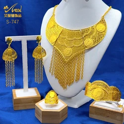 ANIID New Dubai Gold Color Coin Tassel Necklace Bracelet Jewelry Sets For Women African Ethiopian Bridal Wedding Luxury Gifts