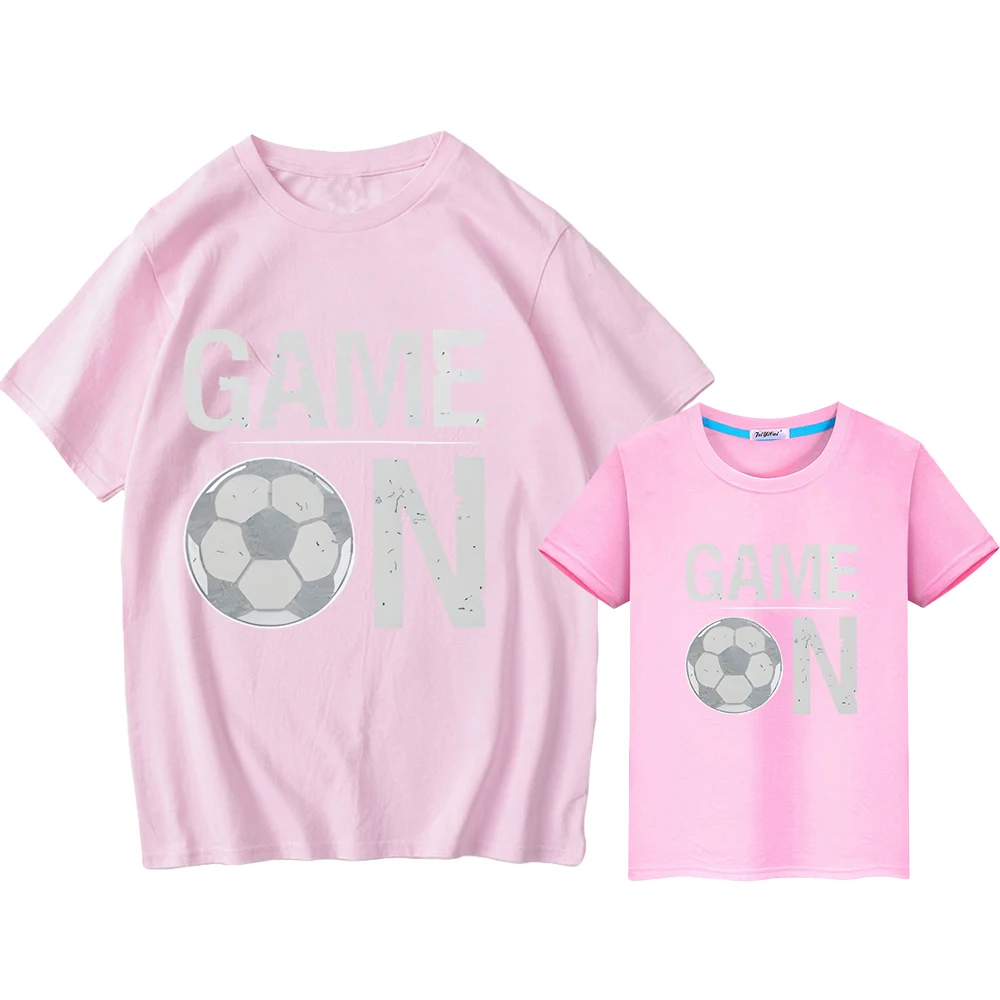 

Football printing t shirt for kids boy 10years mom and daughter matching clothes 100%Cotton Short girls anime Tops y2k Men women