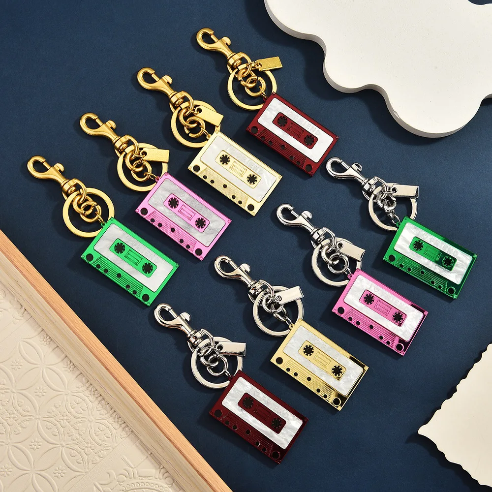 6pcs Keychain Retro Arcylic Colorful Tape Shaped Pendants For Bag Charm