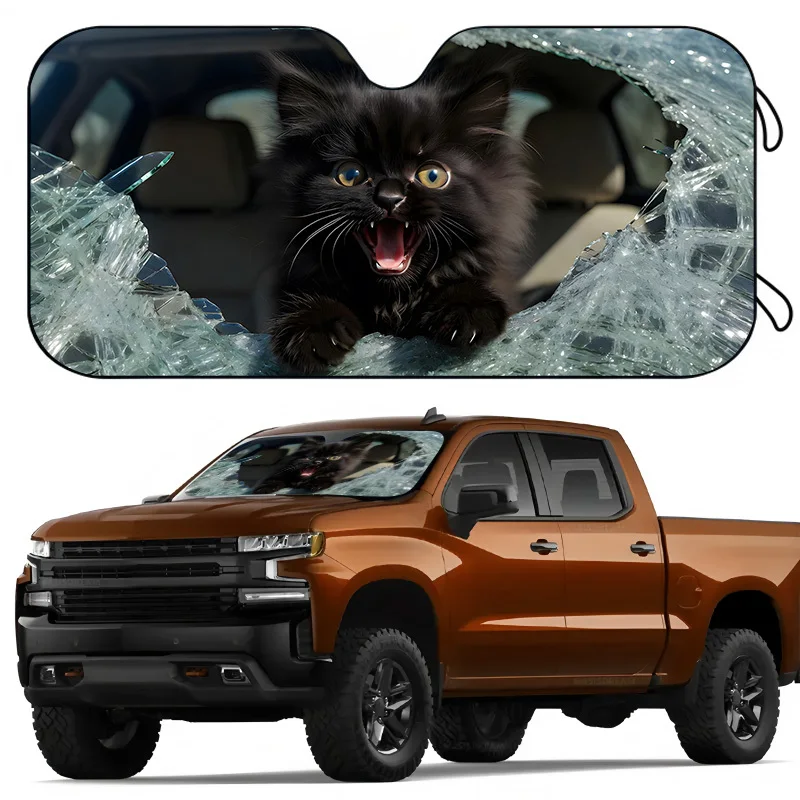 1Pcs Playful Kitten Design Car Windshield Sun Shade, With 4 Free Suction Cups, Suitable For Rvs And Suvs, Easy Installation