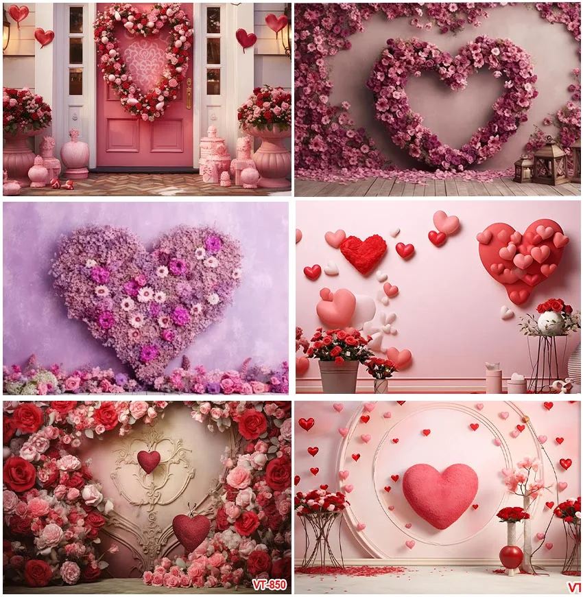 Love Heart Flowers Wreath Backgrounds Photographic Interior Decor Valentine's Day Wedding Marriage Anniversary Backdrops Banner