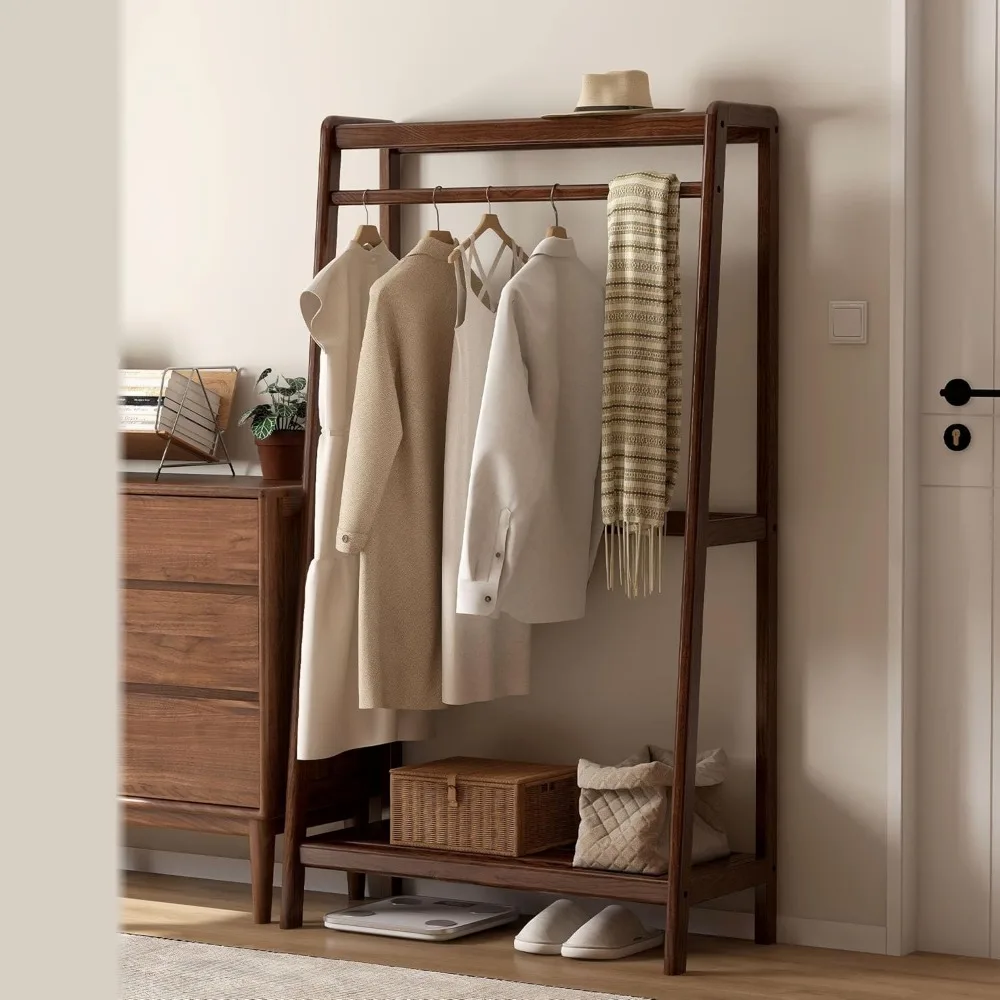 

Wood Clothes Rack, Clothing Rack with Shelves for Bedroom, Living Room, Entryway,Walnut
