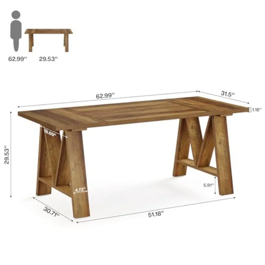 63 Farmhouse Executive Desk for home office use, solid wood legs, brown finish, durable and spacious work surface