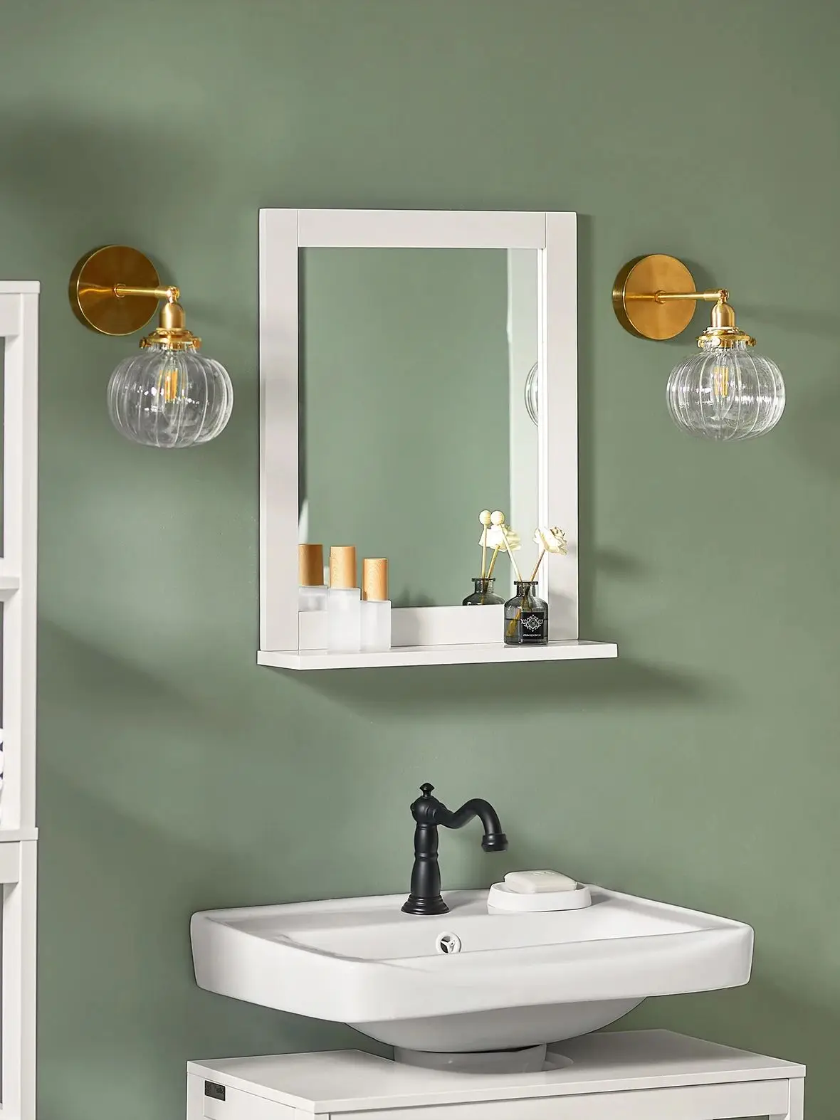 SoBuy FRG129 spiegel wandspiegel badkamerspiegel met plank BHT: 40x49x10cm