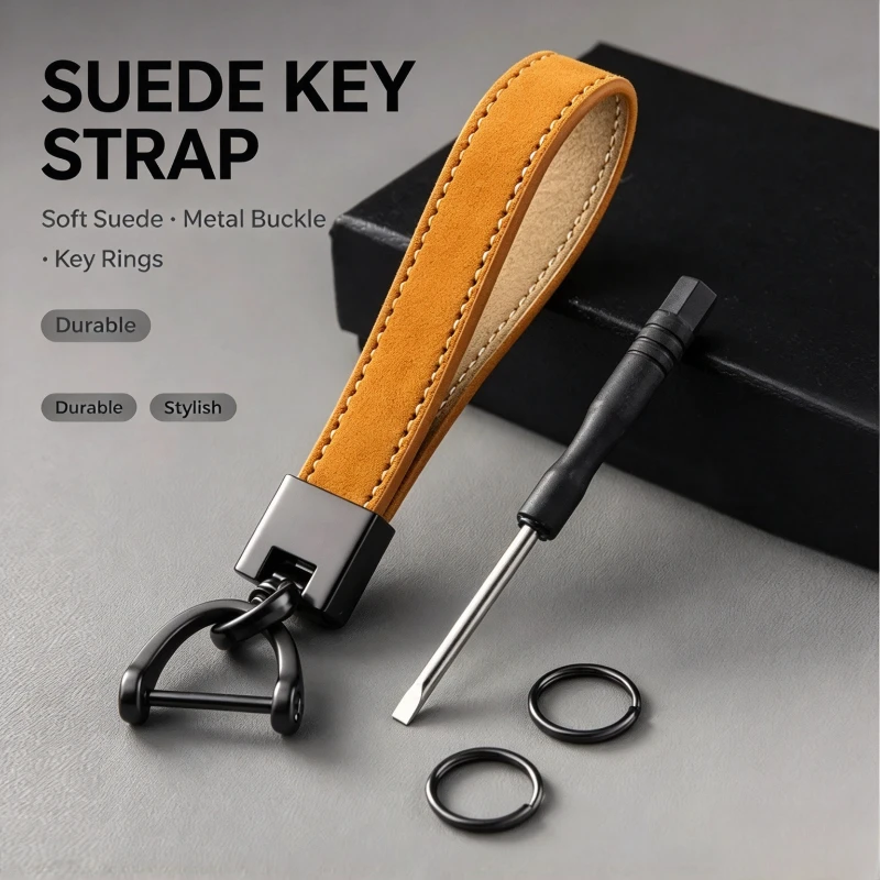 Car Keychain Detachable Key Strap Auto Fob Pendant Suede Leather Multi Color Metal Clasp For SUV Sedan Hatchback Wagon MPV