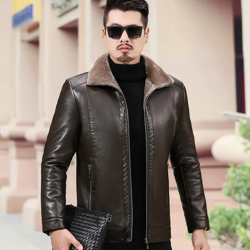 

ZDT-8040 Autumn And Winter Genuine Leather Coat Men's Casual Plus Fat Jacket With Collar And Thickened Fur Integrated Coat