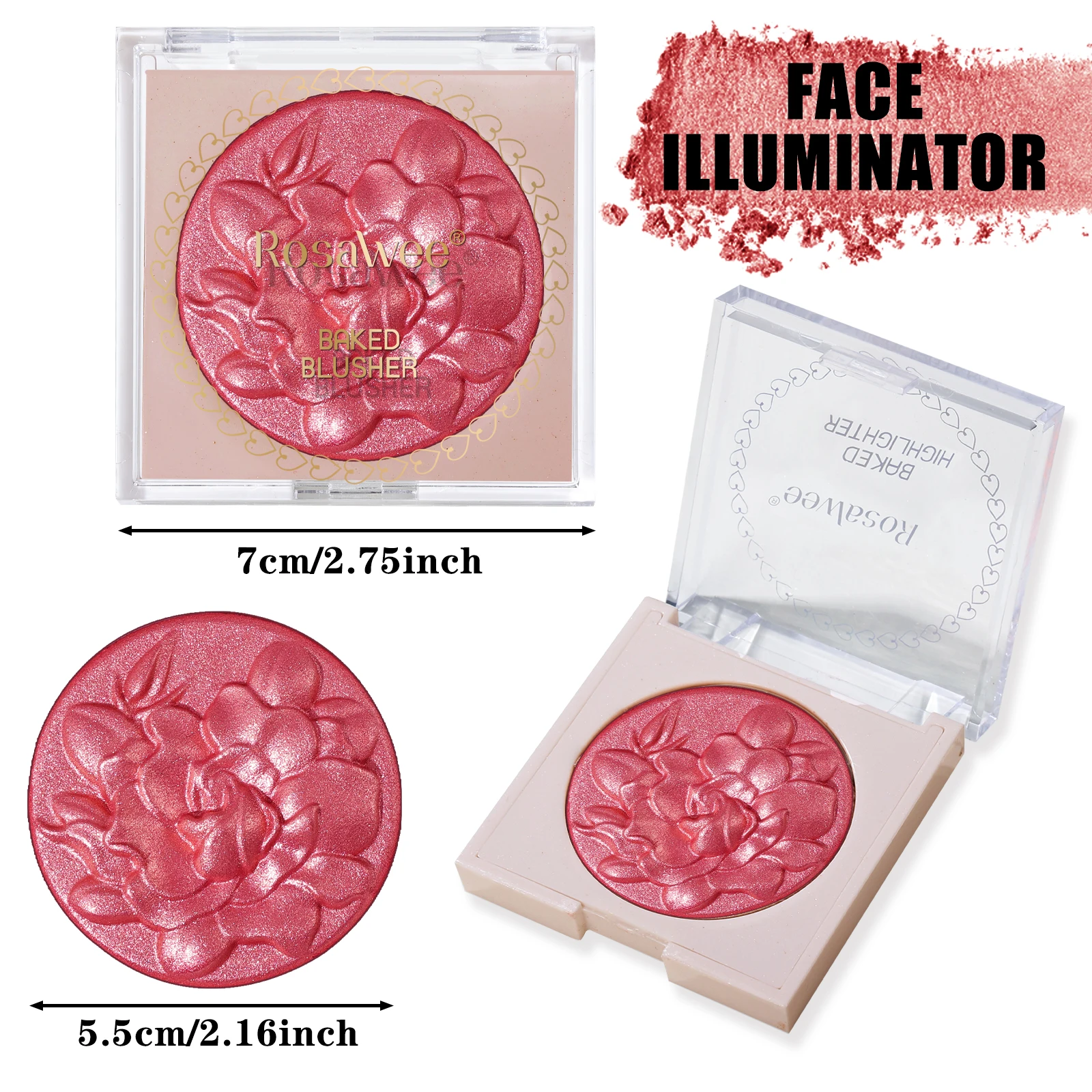 Perłowy połyskujący róż w proszku, jednokolorowy róż, drobny puder, poprawia koloryt skóry, róż bez latającego pudru