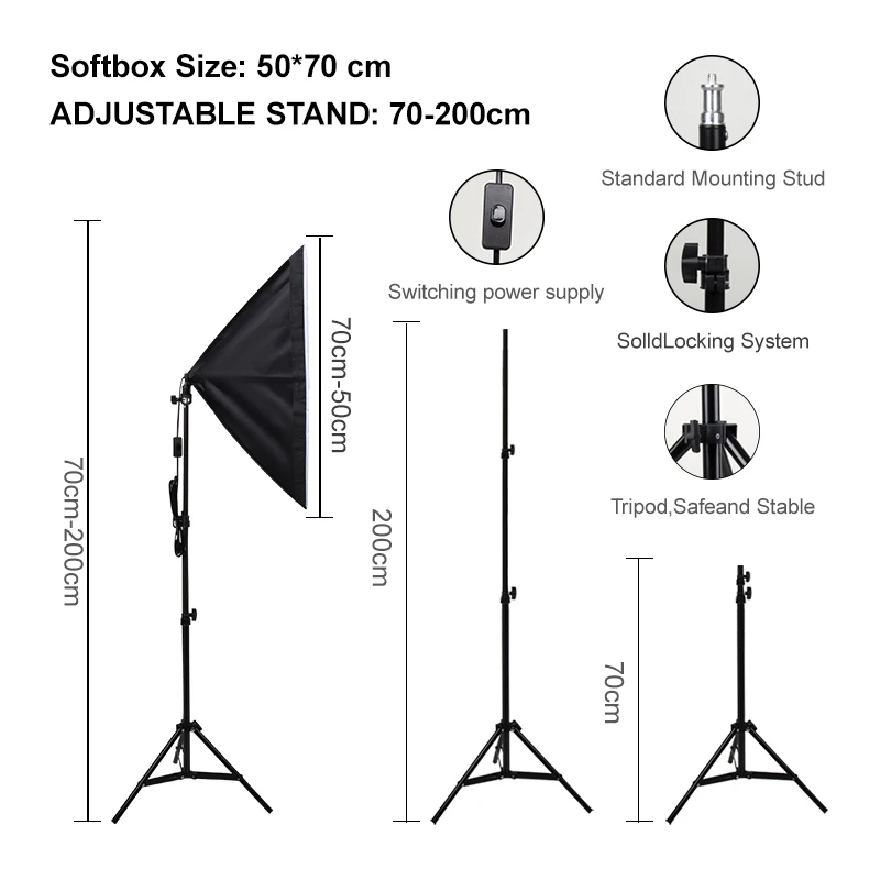 2pcs Photography Softbox Lighting Kit,3 Colors Adjustable 85w Led Bulb With Remote And 2m Stand,Studio Softboxes For Shooting