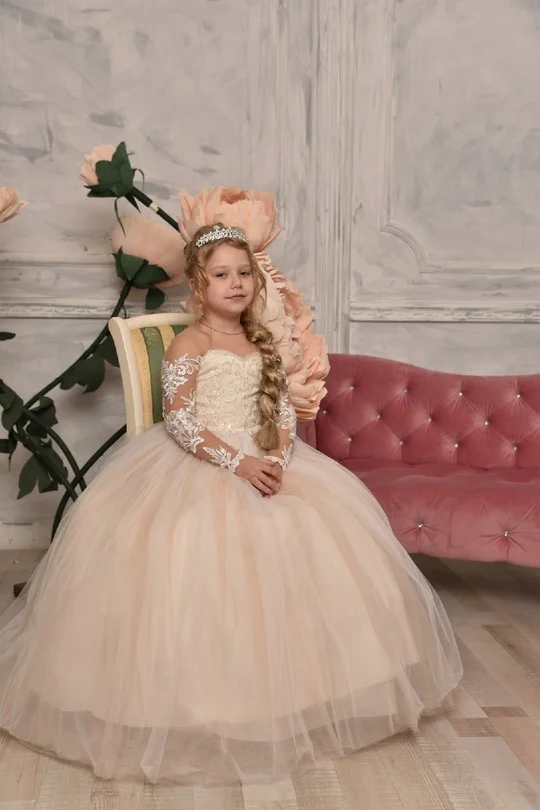 FATAPAESE-Robe de Princesse Vintage en Tulle pour Fille, Tenue de Soirée et de Mariage pour Enfant