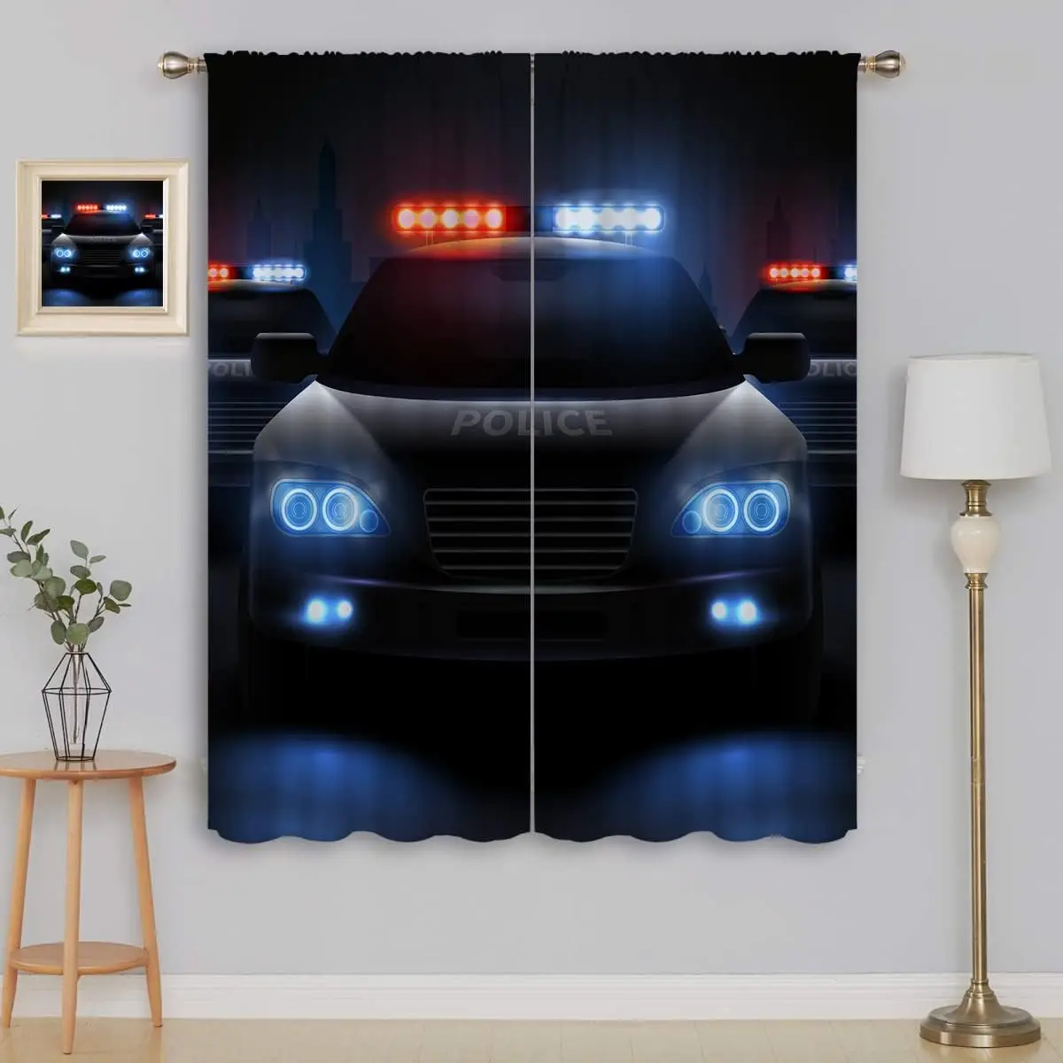 Police Patrol Wagons Blackout Curtains for Boy Girl Room Darkening Decor,City Modern Police Cars and Warning Lights Bedroom Room
