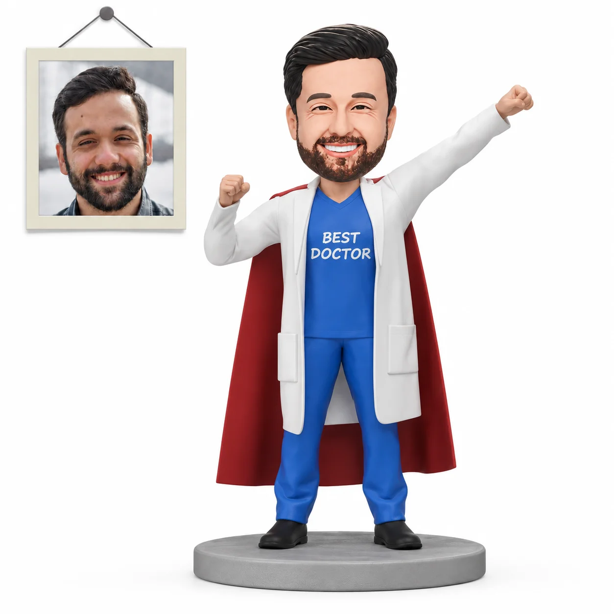 Custom Doctor Bobblehead, Red Cape Physician Appreciation Gift