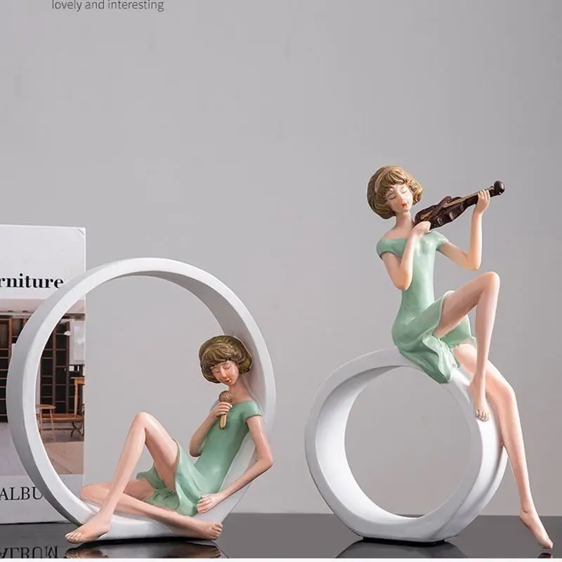 Creative Nordic Light Luxury Resin Statue Young Girl Reading With Violin Desktop Living Room Decor Ornament