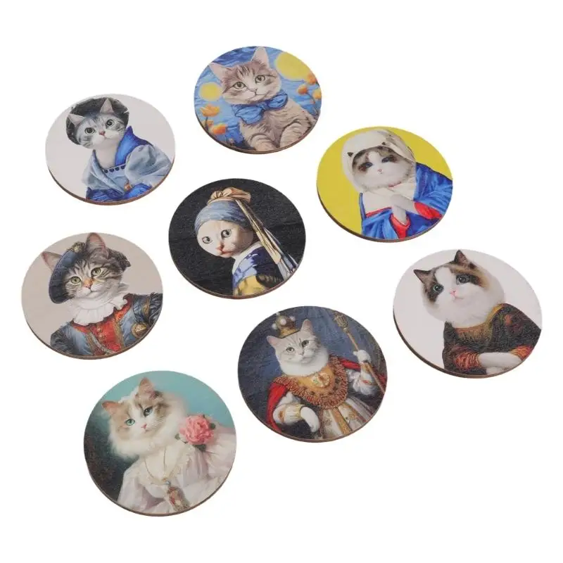 

G6KF Wooden Cats Themed Set For Cups And Coffee Mugs With Gripping Bottom And Natural Lookings Heat Resistant