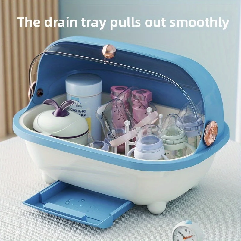 Baby Feeding Bottle Storage Box With Lid Transparent Countertop Organizer Detachable Drain Rack For Bottles Nipples Utensils