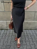Midi Satin Skirts Women Luxury Summer Black Formal Silk Office Skirt With Slit A Line Green Midi Skirt Burgundy Women Elegant - Image 4
