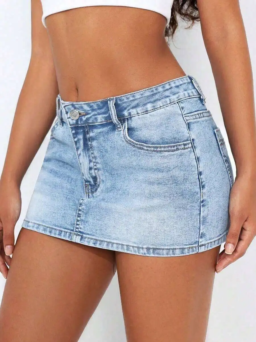 

Washed Bodycon Mini Denim Skirt For Women