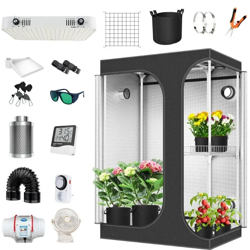 Hydroponic Plant Growth Tent 600D Oxford Budo Indoor Black Cultivation Tent Set