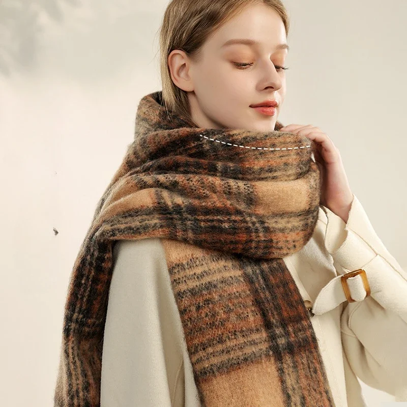 USPOP Vintage Plaid Scarf for Women, Autumn Winter All-match Thick Warm Scarves Shawl Wrap