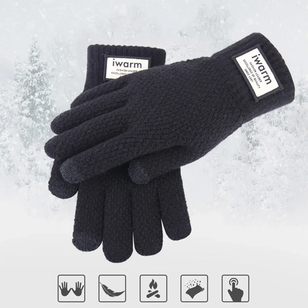 

Autumn Winter Men Knitted Gloves Touch Screen Solid Color Gloves Men Warm Hand Warmer Mitten Outdoor Indoor Accessory