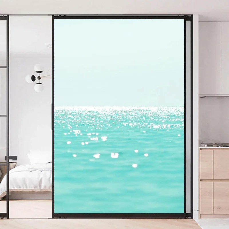 Static Cling Privacy Window Film Sea Landscape Decorative Glass Covering No-Glue 01 Frosted Window Stickers  Window Tint 05f
