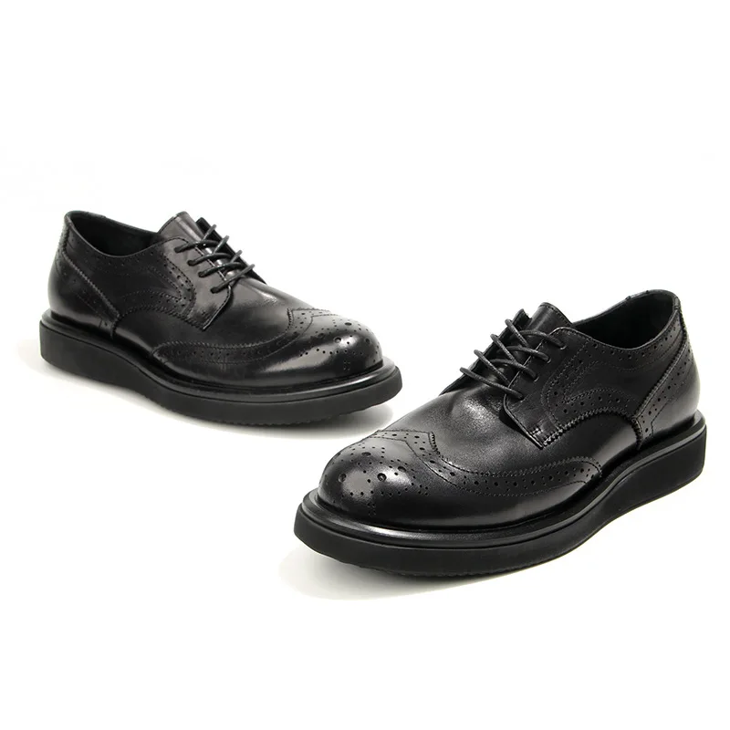 Fashion Highquality Retro Cowhide Brogue Men's  Shoes Casual  all Genuine Leather Brown black Formal  Business Derby Shoes