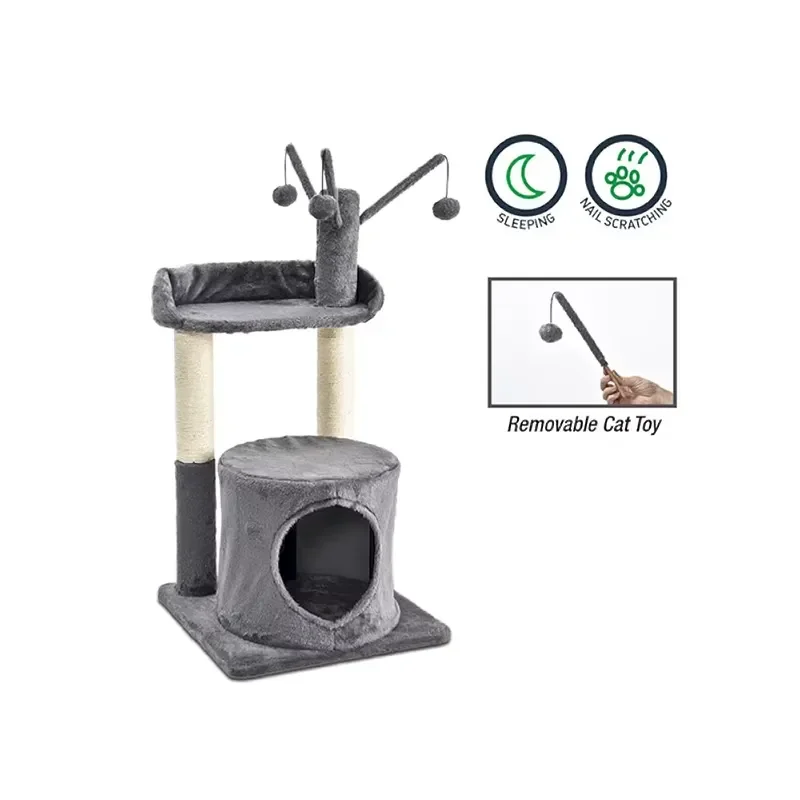 Compact Cat Tree with Cozy Perch Hanging Toy Ball and Sisal Scratching Post for Small Cats