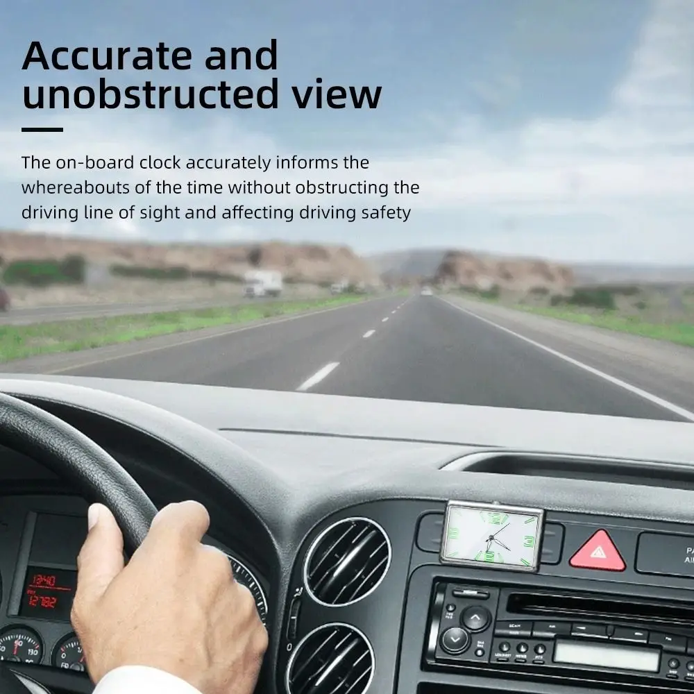 Plated Metal Car Dashboard Clock Square Mini Self-adhesive Quartz Clock Luminous Stick-On Auto Gauge Clock Auto Accessories