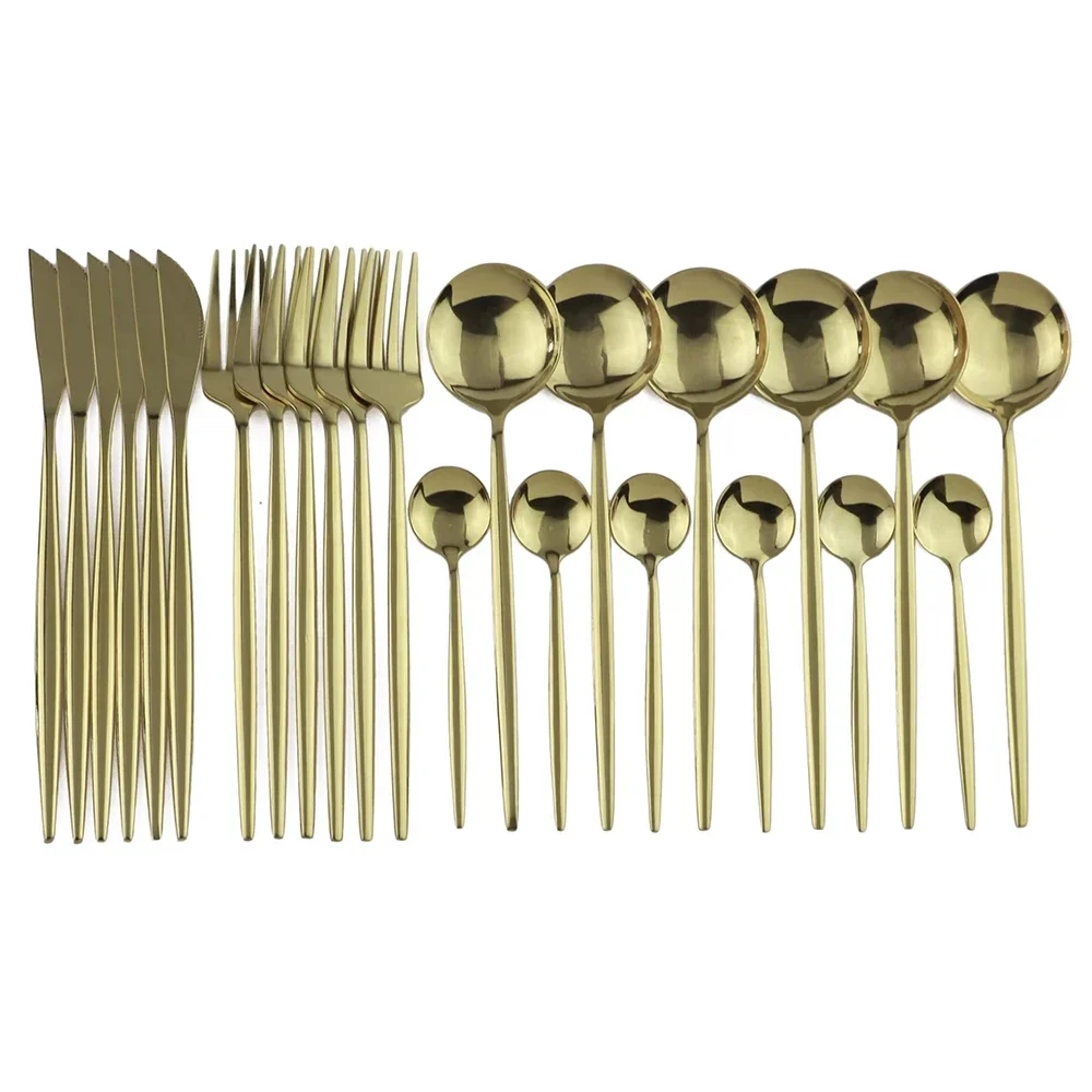 

Champagne Gold Cutlery Set Stainless Steel Flatware Set 24Pcs Dinnerware Set Knife Fork Coffee Spoon Kitchen Tableware Set