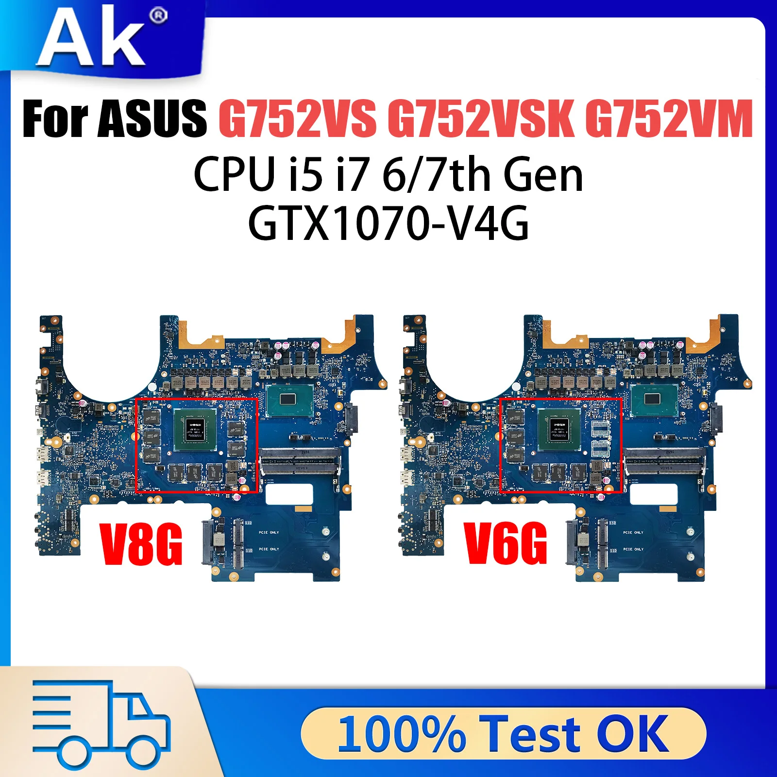 

G752VS Mainboard For ASUS ROG G752VSK G752VM G752V Laptop Motherboard I5 I7 6th/7th Gen CPU GTX1070/V8G