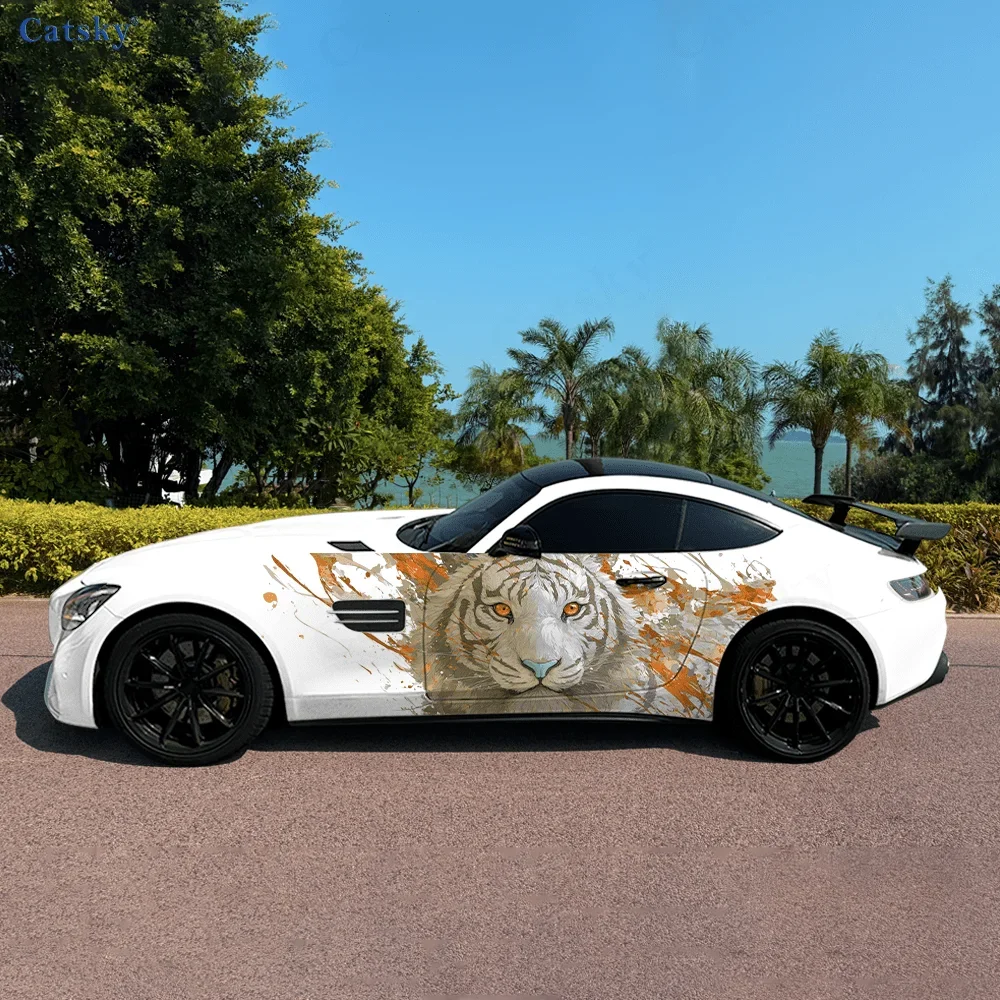 White Tiger Splash Car Side Sticker Decoration, PVC Waterproof Scratch Resistant Decal, Car Protection, Auto Accessories Gift